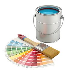 Paint Color Selection:  Brush, Paint Can, and Color Palette for Home Improvement Projects