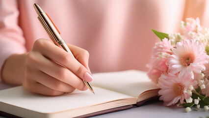 Feminine Journaling Scene with Flowers