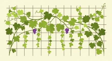 Garden trellis with vines and leaves vector background