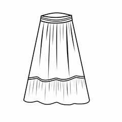Line art illustration of a long skirt. Illustration of women's clothing. Long skirt design model
