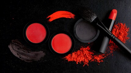 Makeup artist choosing red and black color for creative fashion look