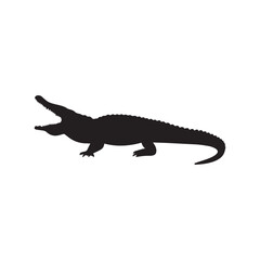 Crocodile Silhouette with Open Mouth and Curved Tail Isolated on White Vector