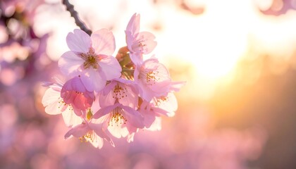 Fototapeta premium Cherry Blossoms in Golden Light - A Springtime Bloom.