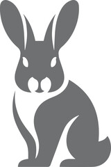Gray Rabbit Sitting with Large Ears on White Background, Rabbit silhouette sitting illustration design
