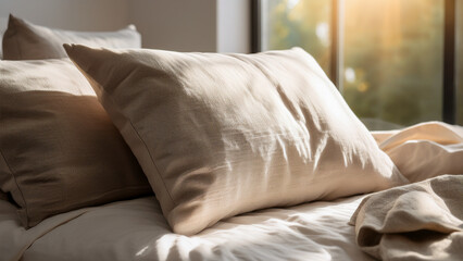 Linen Pillow in Morning Sunlight 