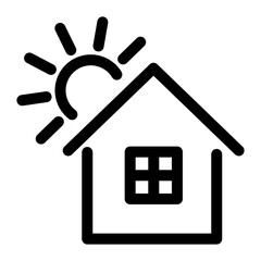 Sun behind house icon.