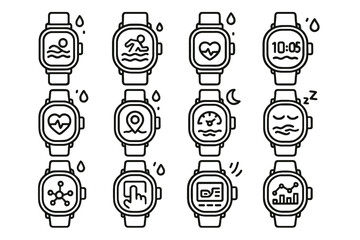 Vector icon touchscreen waterproof swimming submersible watch tracker smart activity underwater