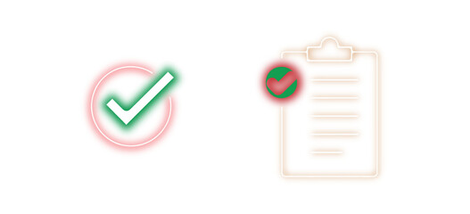Neon Verified Checklist and Approval Document Icons for Task Management and Business Apps