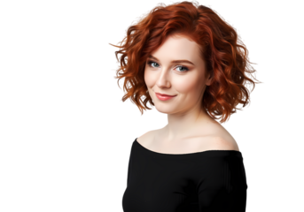 Confident red haired woman smiling softly today