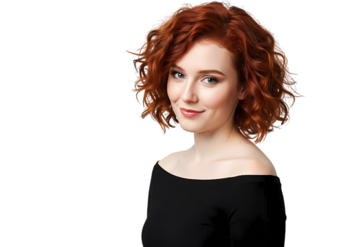 Confident red haired woman smiling softly today - Powered by Adobe