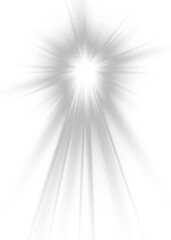 Radiant white light burst with elongated rays spreading outward, creating a dramatic and powerful glow — ideal for star, flash, or explosion effects.