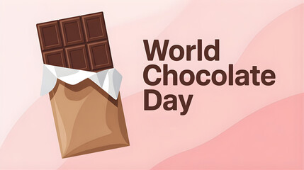 World chocolate day with unwrapped bar illustration on pink background.
