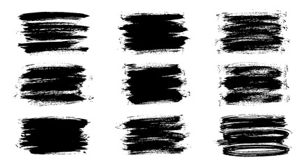 Collection of Black Ink Brush Strokes on White Background 2.