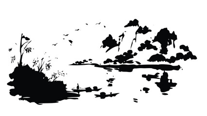 Obraz premium Abstract Mountain and Water Vector (Chinese Ink)