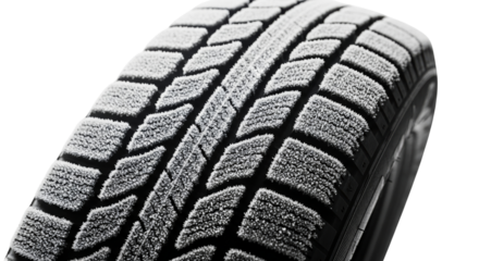 Frozen tire tread close-up showing detailed texture and patterns  isolated on a transparent background  