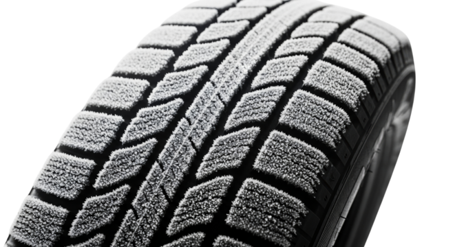 Frozen tire tread close-up showing detailed texture and patterns  isolated on a transparent background  