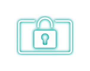 Neon Secure Suitcase Lock Icon for Privacy Protection, Safe Travel and Cyber Security Apps