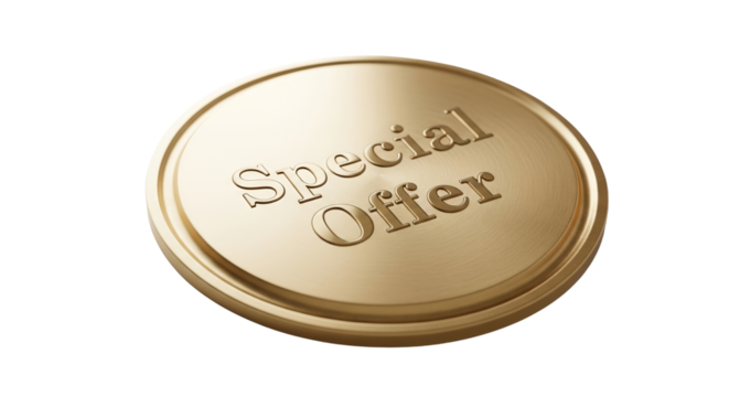 Golden badge with Special Offer text on transparent background  