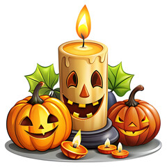 Halloween Jack-o'-Lantern Pumpkins & Candle: Festive Autumn Decoration