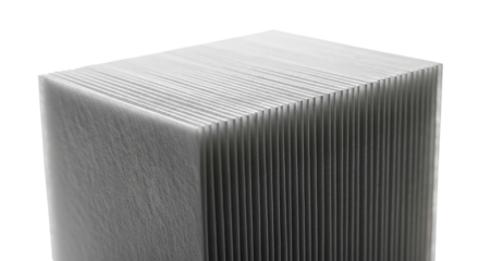 HEPA filter, folded HEPA filter paper close-up, on transparent background  