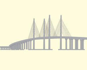 Line art and illustrations of the Penang bridge connecting Penang Island to the mainland.