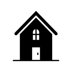 Minimalist Black House Silhouette Icon with Door and Window