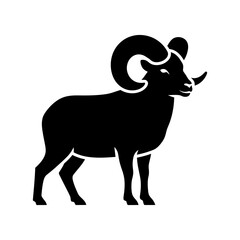 Stylized black ram silhouette illustration with curved horns on white