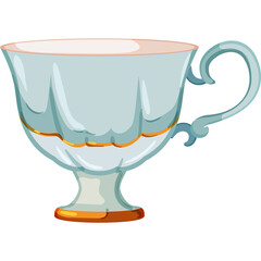 Elegant Light Blue Ceramic Teacup with Gold Accents and Ornate Handle Isolated on White Background for Beverage Service