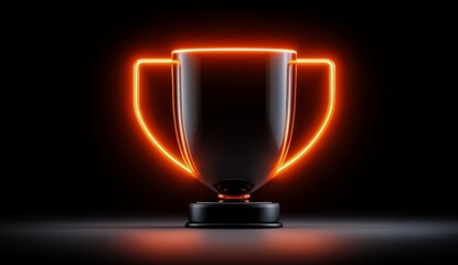 Trophy is lit up in neon colors. The trophy is placed on a black background. The trophy is glowing