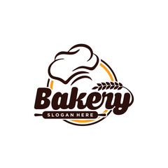 A classic bakery logo featuring a chef's hat, wheat stalks, and brown and yellow typography, evokes warmth and quality.