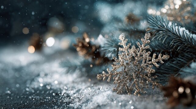 A beautiful Christmas card design with snowflakes and decorations,