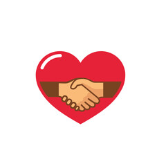 creative heart shape and two hands shaking logo vector