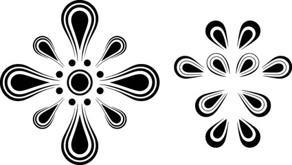 Black and White Abstract Floral and Droplet Designs on White Background