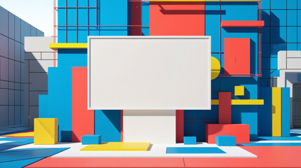 Blank billboard mockup with colorful abstract background in modern urban setting, copy space