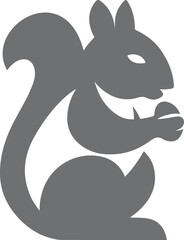 Grey Squirrel Holding Nut Silhouette on White Background, Gray squirrel eating nut vector illustration