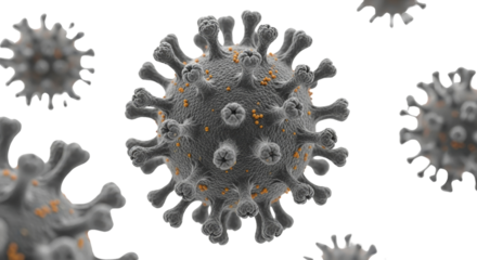 Virus molecule model close-up illustrating cold and flu outbreak concept  isolated on a transparent background 