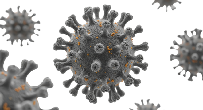 Virus molecule model close-up illustrating cold and flu outbreak concept  isolated on a transparent background 