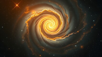 Ghostly spiral galaxy emerging from stardust like an imprint in celestial amber.