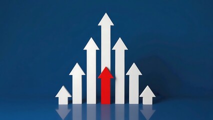 Conceptual image of upward pointing arrows, symbolizing growth, success, and positive trends in business and financial markets