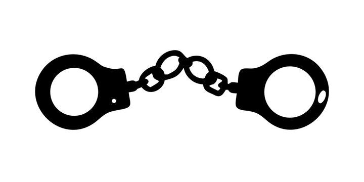 Handcuffs black silhouette vector, black and white silhouette, vector and illustration isolated on white background.