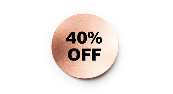 Stunning rose gold circular sticker boldly announces forty percent off, creating instant appeal for promotions and sales events
