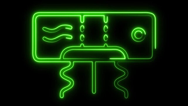 Dynamic neon AC unit pulses with cool air, symbolizing innovation and modern comfort in a vibrant digital space
