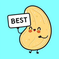 Cashew nut cartoon character holding best sign