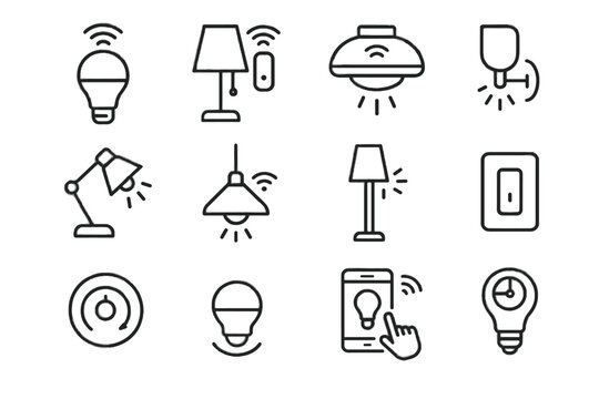 Ceiling lamp lighting bulb icons vector sensor switch light icon led smart