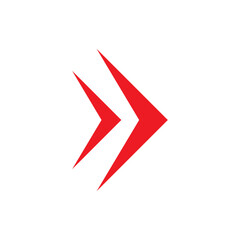 Double red arrow icon pointing right representing fast forward or next action on a white background design element