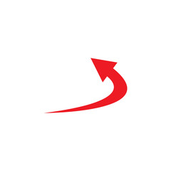 Dynamic red curved arrow icon pointing upwards and right symbolizing growth progress success direction and achievement