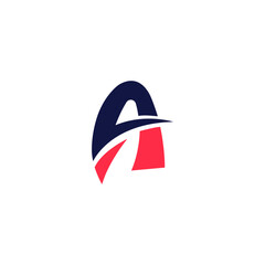 Modern letter A logo design featuring dynamic red and dark blue elements on a clean white background representing innovation
