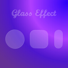 Frosted glass effect shapes featuring a circle rounded square and pill on a vibrant purple gradient background