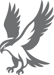 Stylized grey eagle in flight logo on white background, Eagle logo flying bird minimal vector