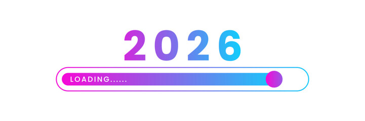 Happy new year 2026 loading bar progress digital technology. 2025 to 2026 loading business web banner.